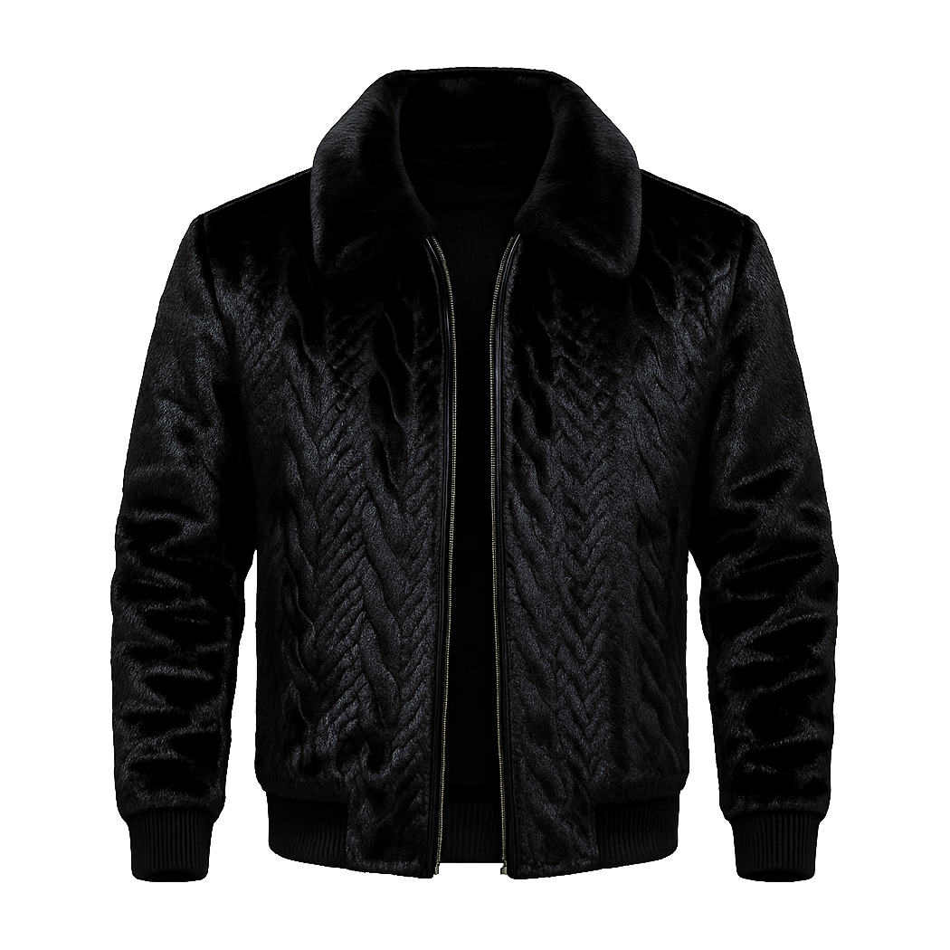 Midnight Black Plush Texture Jacket