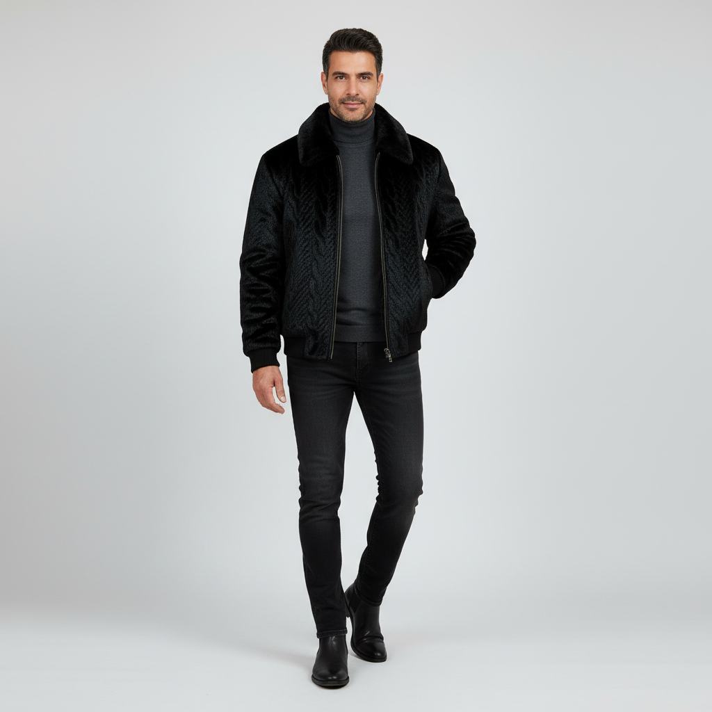 Midnight Black Plush Texture Jacket