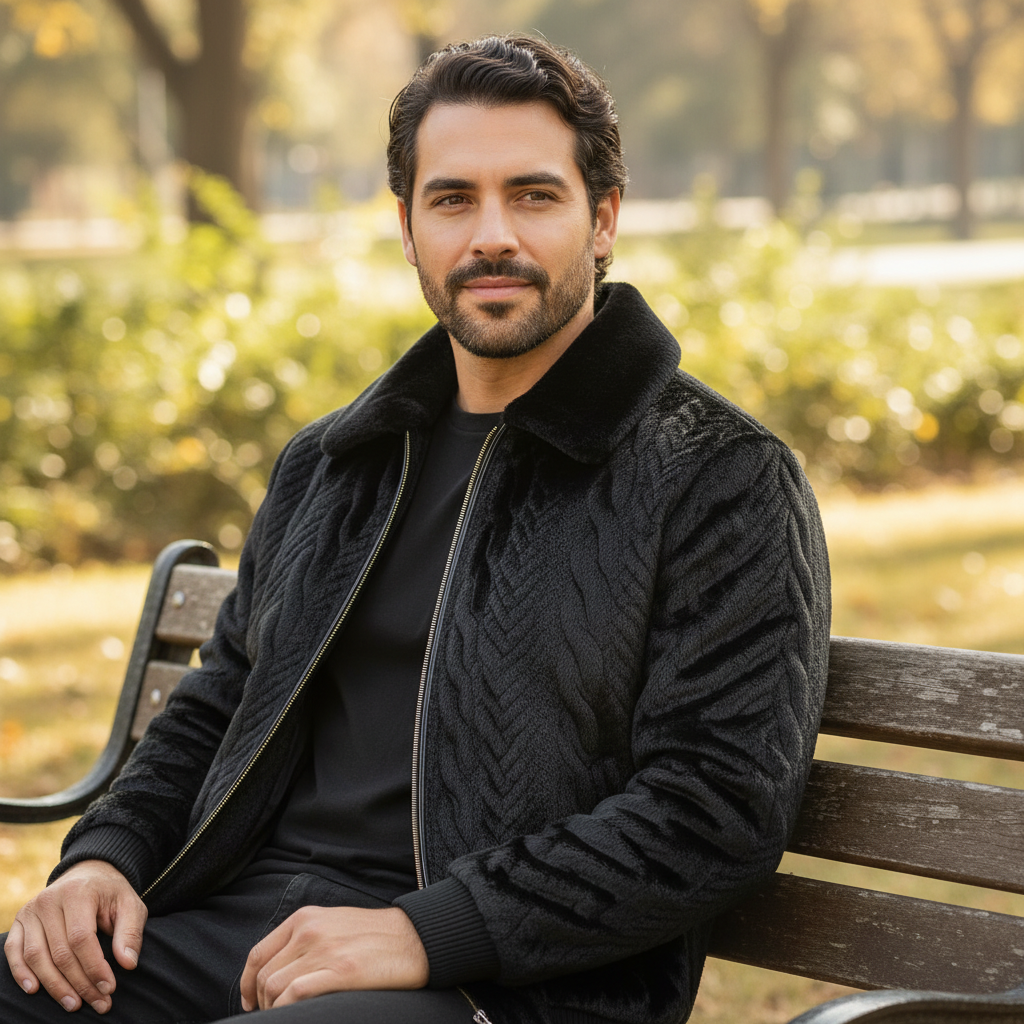 Midnight Black Plush Texture Jacket