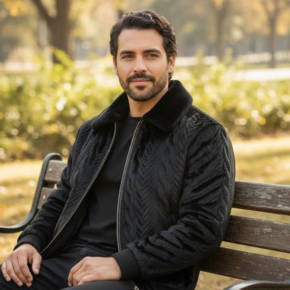 Midnight Black Plush Texture Jacket